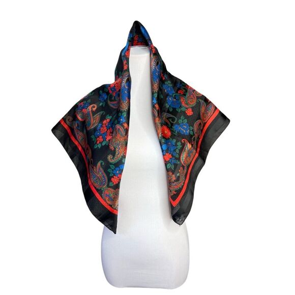 Large Square Head Scarf Accessory Black Stripe Polka Dot Red Blue Paisley Floral - Picture 2 of 8